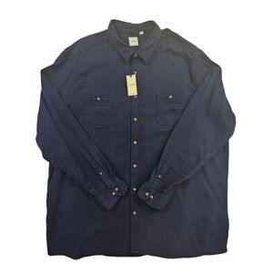 NWT ROWM‎ Mens 4XT Long Sleeve Button Down Shirt Cotton Blend Navy Medium Weight